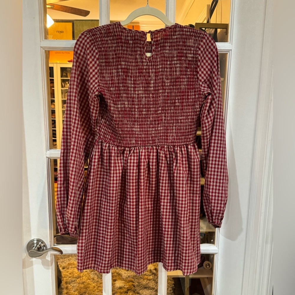 ♥️🤍 Daisy Street Red Gingham Smocked Long-Sleeve Dress - Picture 5 of 6